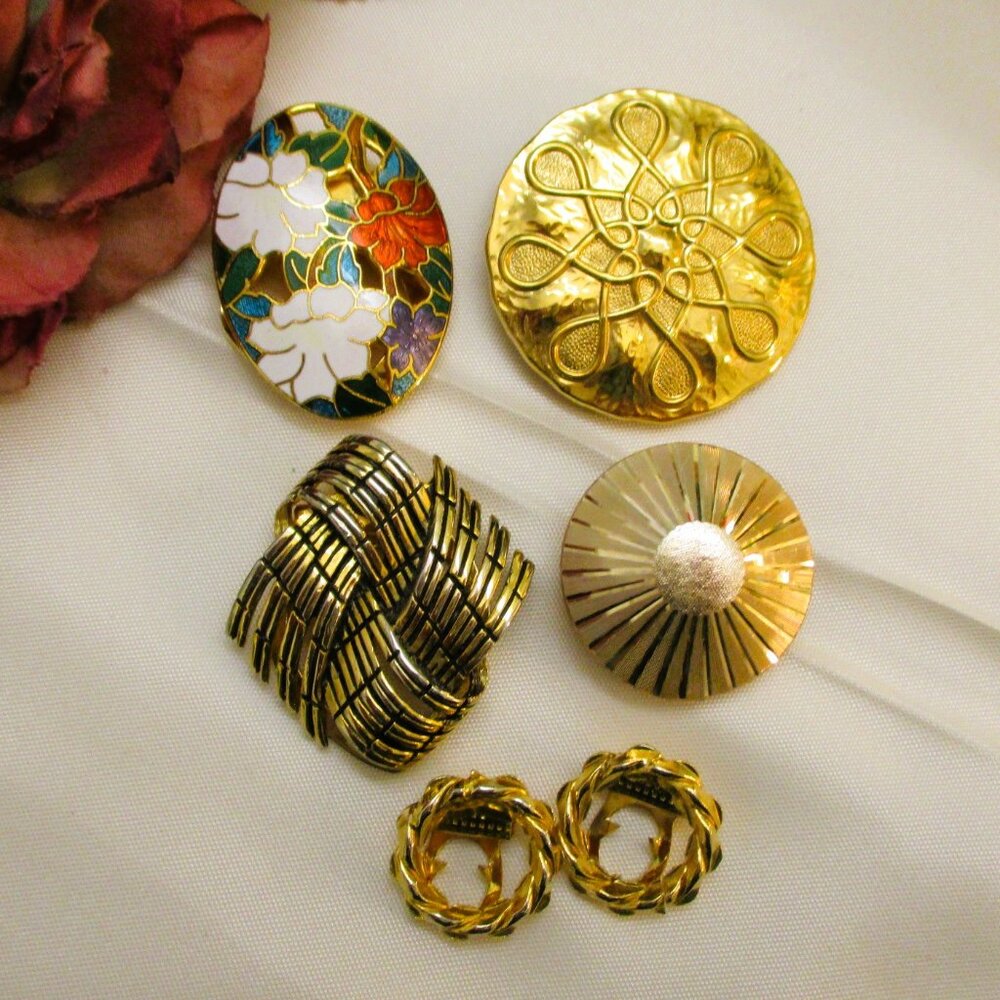 VINTAGE Gold Dress Scarf Clip Lot: Signed Germany Lieba West Germany Convertible